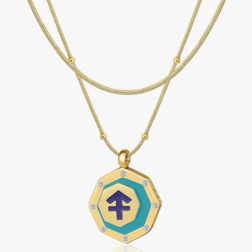 Sagittarius Gold Enamel CZ Zodiac Pendant
Beaded Necklace + FREE Snake Chain